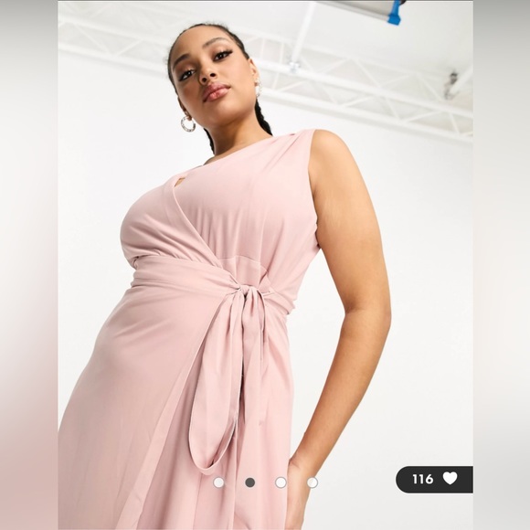 Worn Once | ASOS/ TFNC Plus Bridesmaid Chiffon Wrap Maxi Dress | Mauve | 16 - Picture 6 of 6